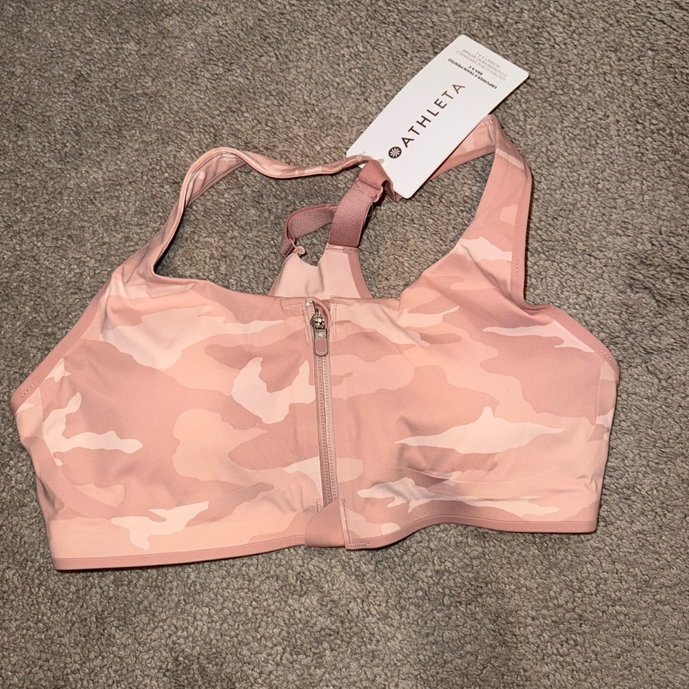 Athleta Blush Camo Zip Sports Bra